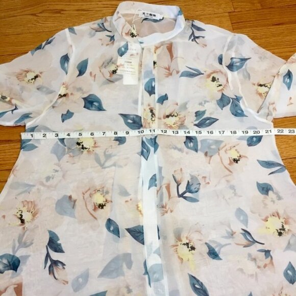 Boho Yellow/Creme Green Floral White Duster Kimono - Picture 6 of 13